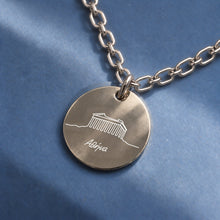 Athen Armband aus 925 Silber – runder Anhänger mit Gravur: Akropolis und Schriftzug „Αθήνα“
