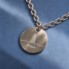 Kozani Armband aus 925 Silber – runder Anhänger mit Gravur: Uhrenturm von Agios Nikolaos und Schriftzug „Κοζάνη“