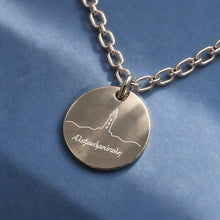Alexandroupoli Armband aus 925 Silber – runder Anhänger mit Gravur: Leuchtturm und Schriftzug „Αλεξανδρούπολη“