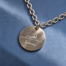 Ioannina Armband aus 925 Silber – runder Anhänger mit Gravur: Burg mit Minarett und Schriftzug „Ιωάννινα“